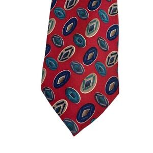Vintage Paolo Gucci 100% Silk Red‎ Geometric Necktie Italy Hand Finished 61 Inch